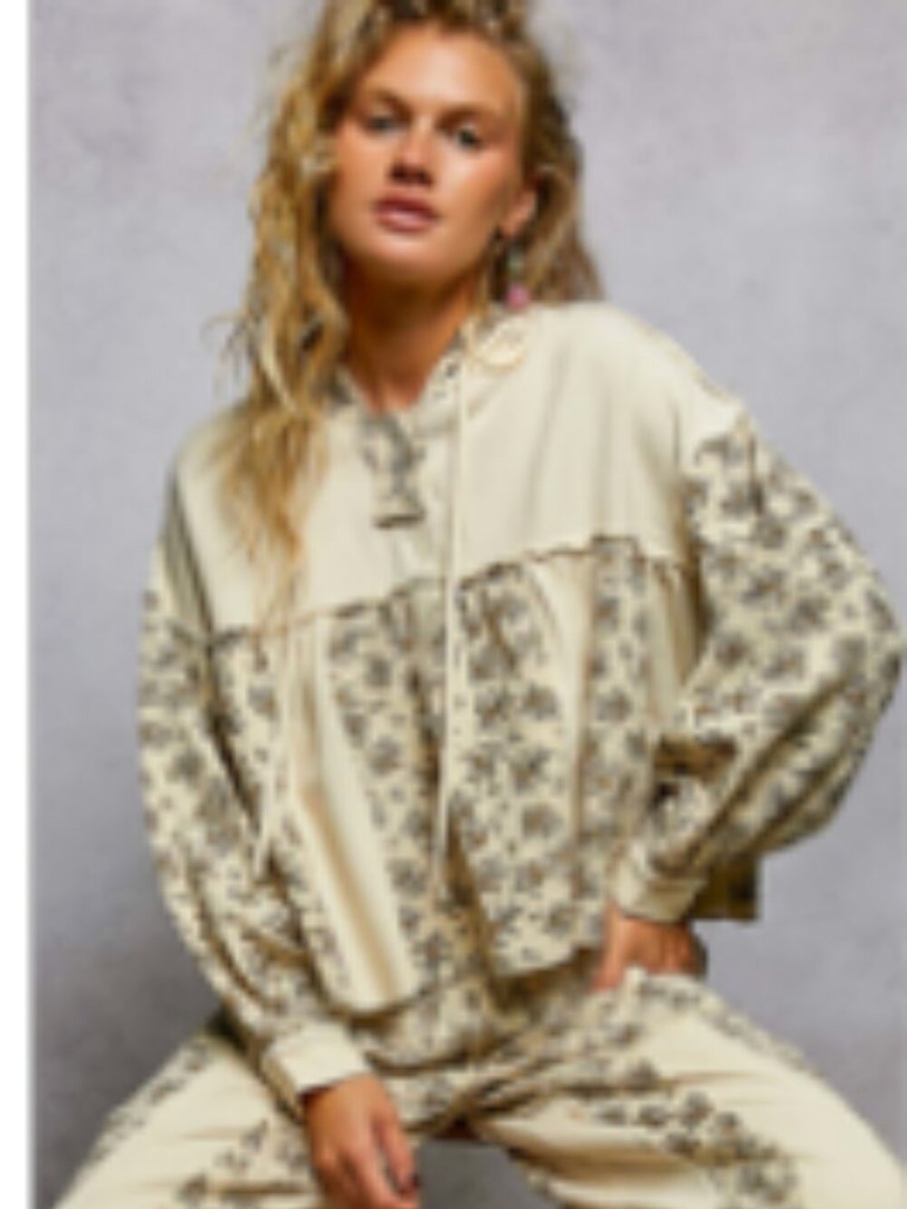 POL Boho Patchwork Mixed Print Oversized Pullover Sweatshirt Top NEW